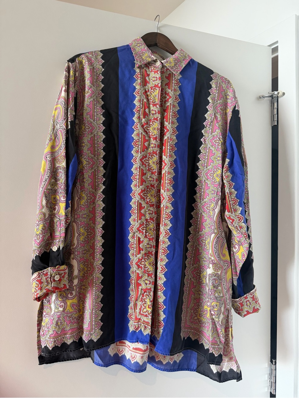 Etro Women's Printed Longline Button-Front Blouse - Blue & Multi